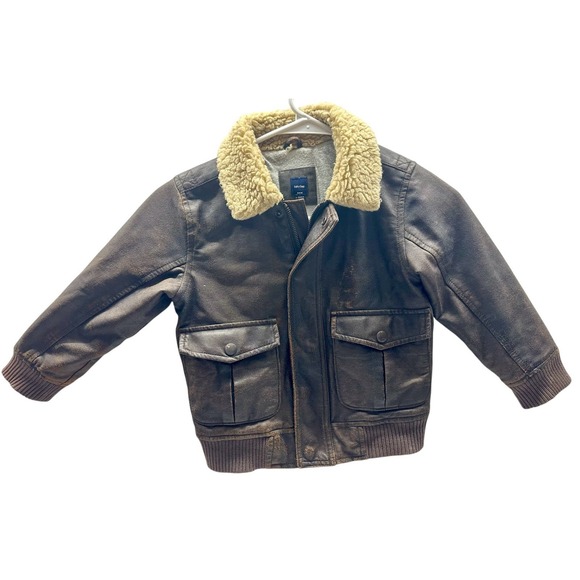 Baby Gap Bomber Aviator Faux Leather Jacket Coat Sz 5T Sherpa Classic Distressed - Picture 1 of 16